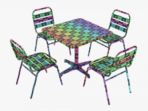 Square Metal Dining Table With Chairs 3D Model