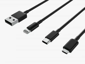 USB C Lightning Cables Set Black 3D Model