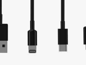Set di cavi Lightning USB C neri Modello 3D