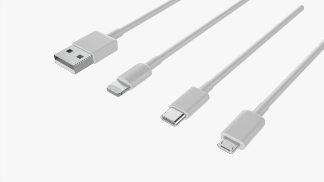 USB C Lightning Cables Set White 3D-Modell .c4d .max .obj .3ds .fbx .stl .blend 