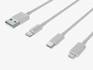 USB C Lightning Cables Set White 3D Model