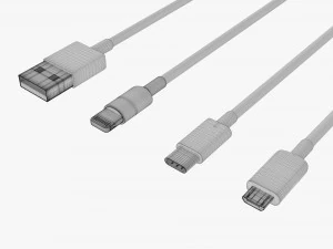 USB C Lightning Cables Set White 3D Model