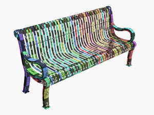 Vertical Slat Outdoor Bench With Arms 3D Model