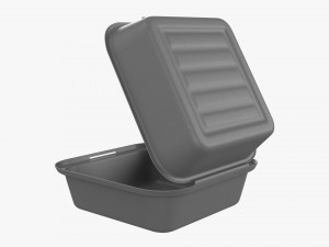 Compostable Take-Away Container Open Gray 3D Model