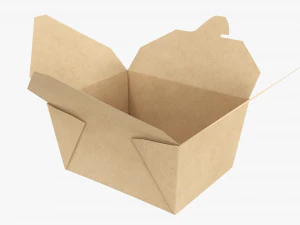 Kraft Paper Take-Away Container Open 3D Model