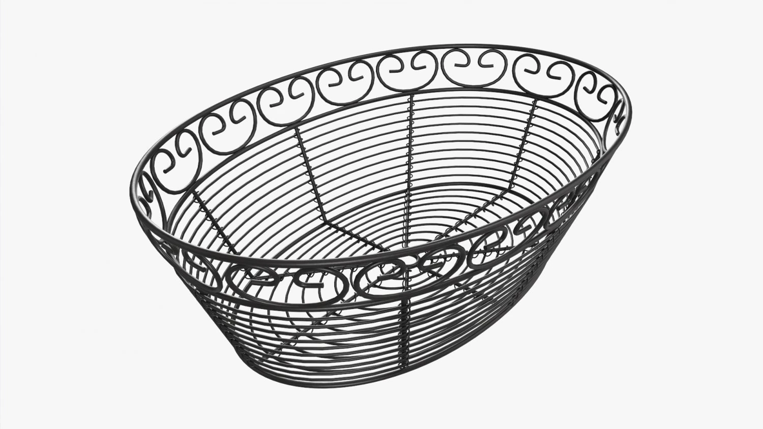 Oval Black Metal Basket 3D Model .c4d .max .obj .3ds .fbx .stl .blend 