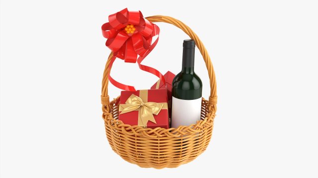 Wine Bottle In Wicker Wooden Basket 01 Model 3D .c4d .max .obj .3ds .fbx .stl .blend 