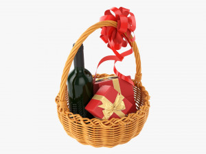 Wine Bottle In Wicker Wooden Basket 01 Model 3D