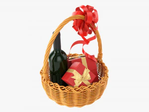 Wine Bottle In Wicker Wooden Basket 01 3D Model