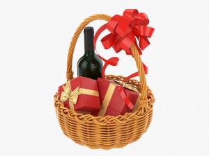 Wine Bottle In Wicker Wooden Basket 01 Model 3D