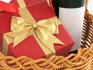 Wine Bottle In Wicker Wooden Basket 01 3D Model