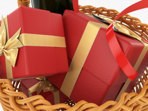 Wine Bottle In Wicker Wooden Basket 01 Model 3D