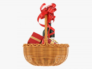 Wine Bottle In Wicker Wooden Basket 01 Model 3D