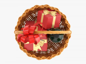 Wine Bottle In Wicker Wooden Basket 01 3D Model