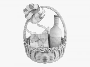 Wine Bottle In Wicker Wooden Basket 01 3D Model
