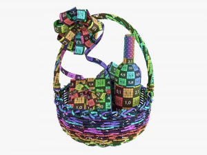 Wine Bottle In Wicker Wooden Basket 01 3D Model