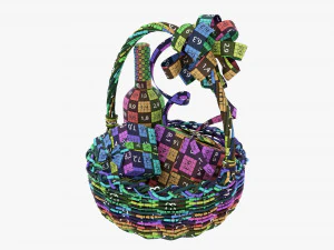 Wine Bottle In Wicker Wooden Basket 01 3D Model