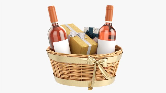Wine Bottle In Wicker Wooden Basket 02 Modelo 3D .c4d .max .obj .3ds .fbx .stl .blend 