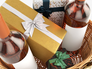 Wine Bottle In Wicker Wooden Basket 02 Modelo 3D