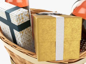 Wine Bottle In Wicker Wooden Basket 02 Modelo 3D