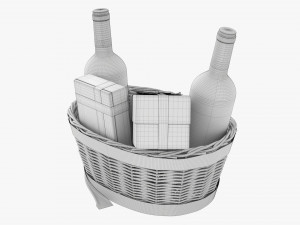 Wine Bottle In Wicker Wooden Basket 02 Modelo 3D