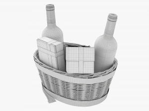Wine Bottle In Wicker Wooden Basket 02 3D Model