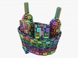 Wine Bottle In Wicker Wooden Basket 02 3D Model