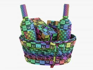 Wine Bottle In Wicker Wooden Basket 02 3D Model