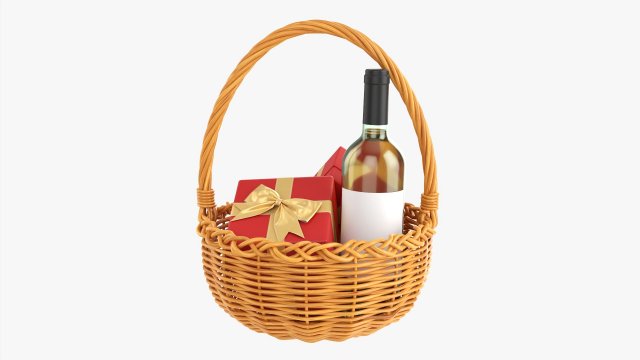 Wine Bottle In Wicker Wooden Basket 03 3D 모델 .c4d .max .obj .3ds .fbx .stl .blend 