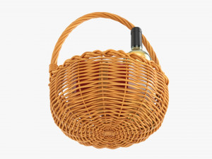 Wine Bottle In Wicker Wooden Basket 03 3D 모델
