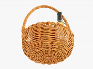 Wine Bottle In Wicker Wooden Basket 03 3D Model