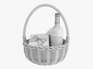Wine Bottle In Wicker Wooden Basket 03 3D 모델