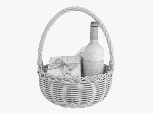 Wine Bottle In Wicker Wooden Basket 03 3D Model