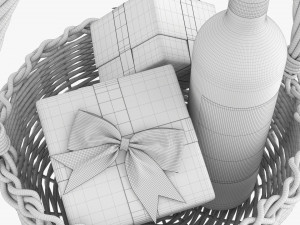 Wine Bottle In Wicker Wooden Basket 03 3D 모델