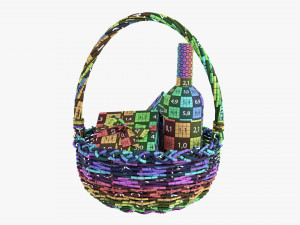 Wine Bottle In Wicker Wooden Basket 03 3D 모델