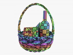 Wine Bottle In Wicker Wooden Basket 03 3D Model