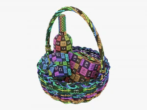 Wine Bottle In Wicker Wooden Basket 03 3D Model