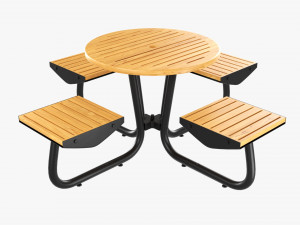 Wood Outdoor Umbrella Table With 4 Seats Modelo 3D