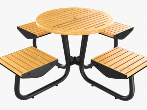Wood Outdoor Umbrella Table With 4 Seats Modelo 3D