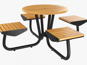 Wood Outdoor Umbrella Table With 4 Seats Modelo 3D