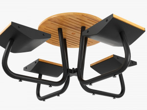 Wood Outdoor Umbrella Table With 4 Seats Modelo 3D