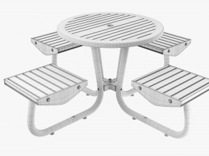 Wood Outdoor Umbrella Table With 4 Seats Modelo 3D