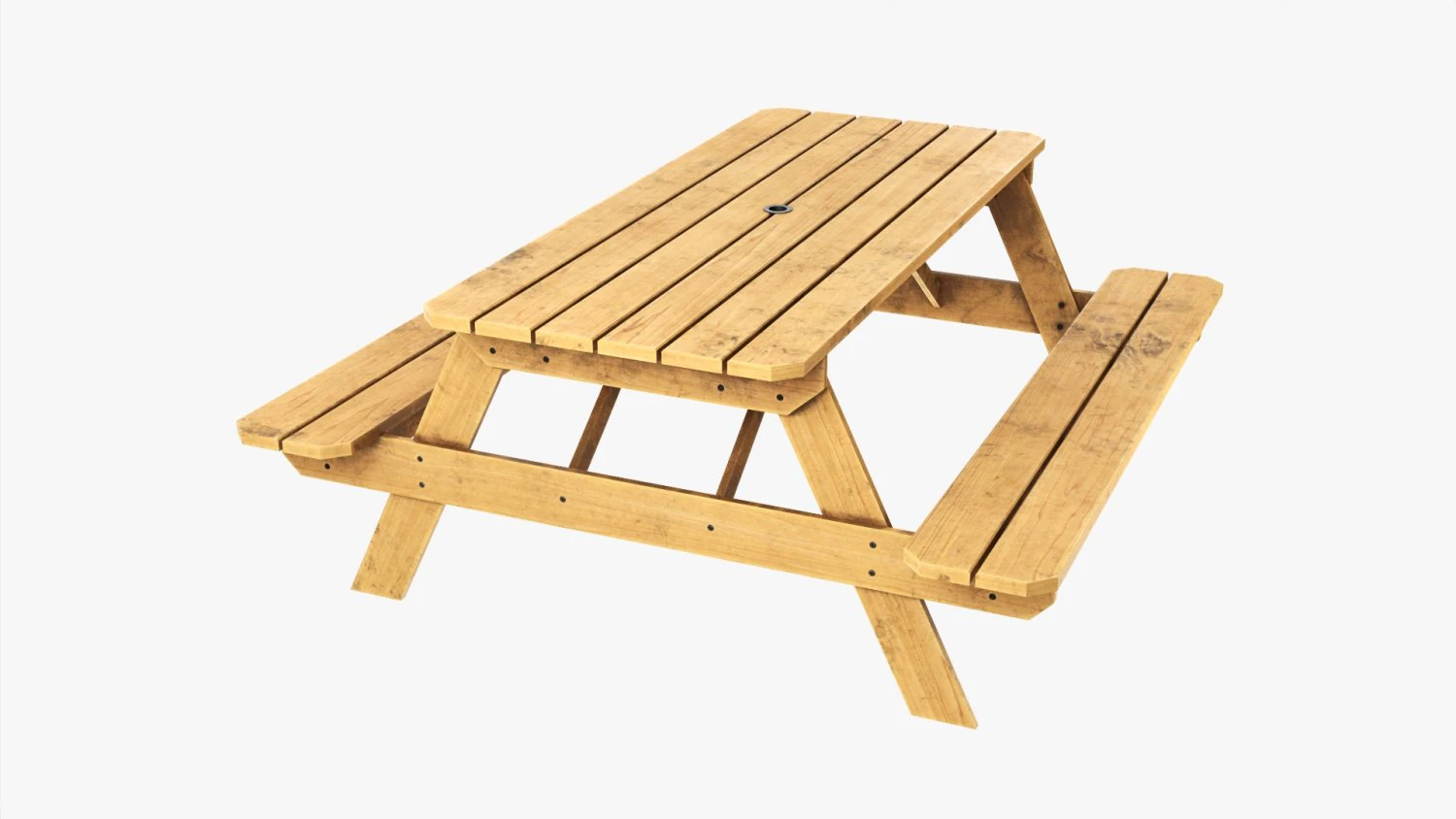 Wood Picnic Table Dirty 3D Model .c4d .max .obj .3ds .fbx .stl .blend 