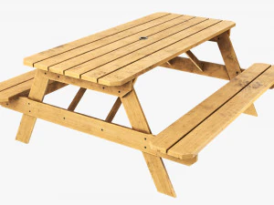 Wood Picnic Table Dirty 3D Model