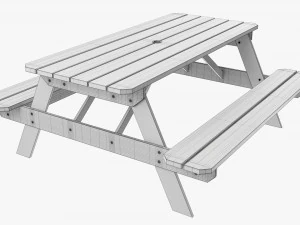 Wood Picnic Table Dirty 3D Model