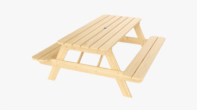 Wood Picnic Table Light 3D 模型 .c4d .max .obj .3ds .fbx .stl .blend 