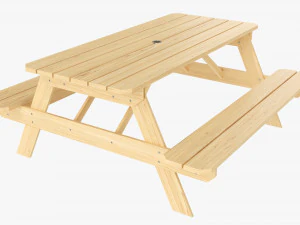 Wood Picnic Table Light 3D Model