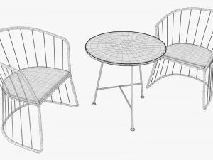 Outdoor Coffee Table With Two Chairs 3D Model