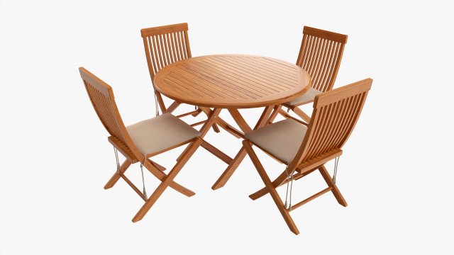 Outdoor Wooden Table With 4 Chairs 3D 모델 .c4d .max .obj .3ds .fbx .stl .blend 