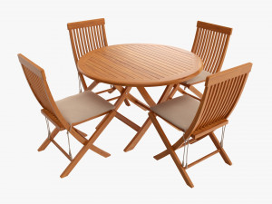 Outdoor Wooden Table With 4 Chairs 3D Model